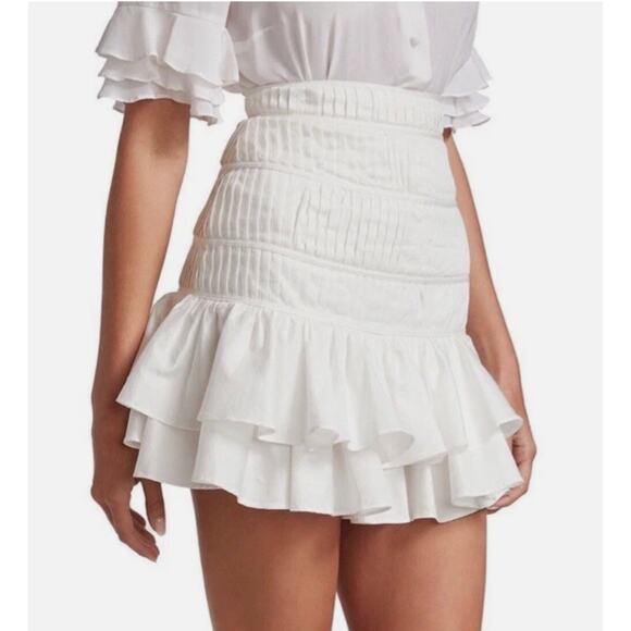 Aje Dresses & Skirts - Aje Skirt 8 Reine Shirred Ruffle Mini White Pleated Boho Coquette Fairy Girly